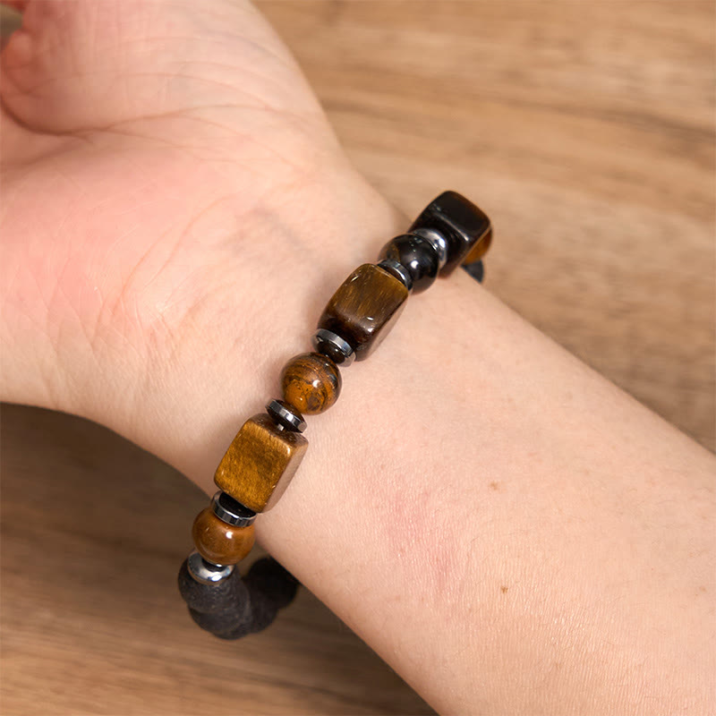 Buddha Stones Vari Cristalli Pietra lavica Bracciale Calma