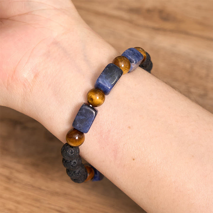 Buddha Stones Vari Cristalli Pietra lavica Bracciale Calma