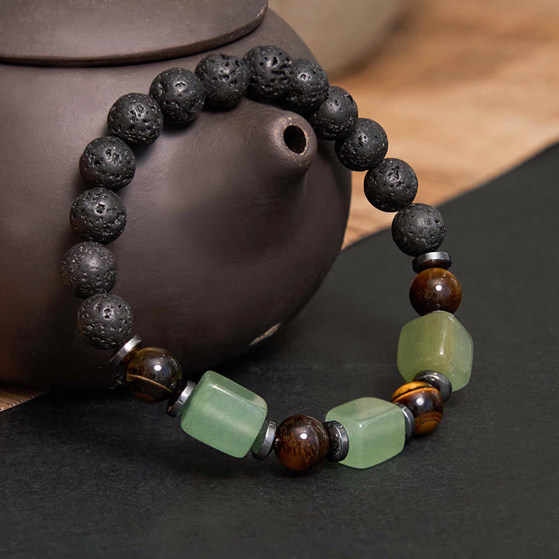 Buddha Stones Vari Cristalli Pietra lavica Bracciale Calma