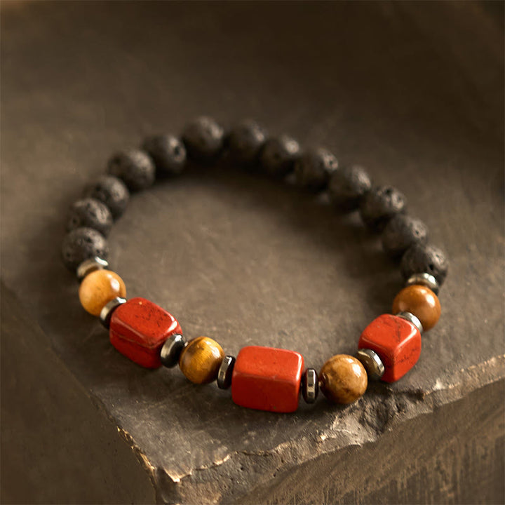 Buddha Stones Vari Cristalli Pietra lavica Bracciale Calma
