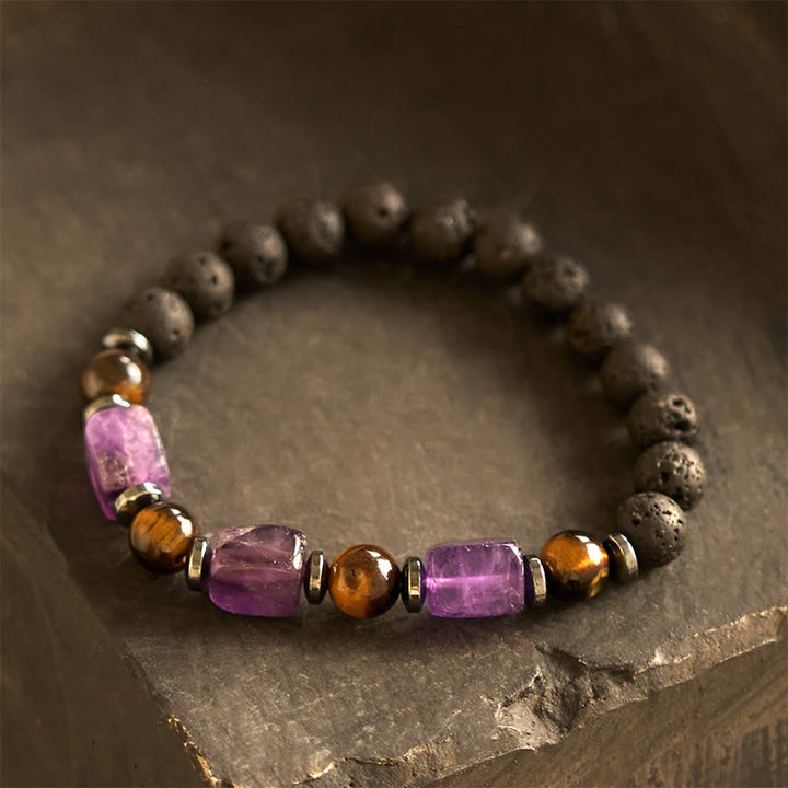 Buddha Stones Vari Cristalli Pietra lavica Bracciale Calma