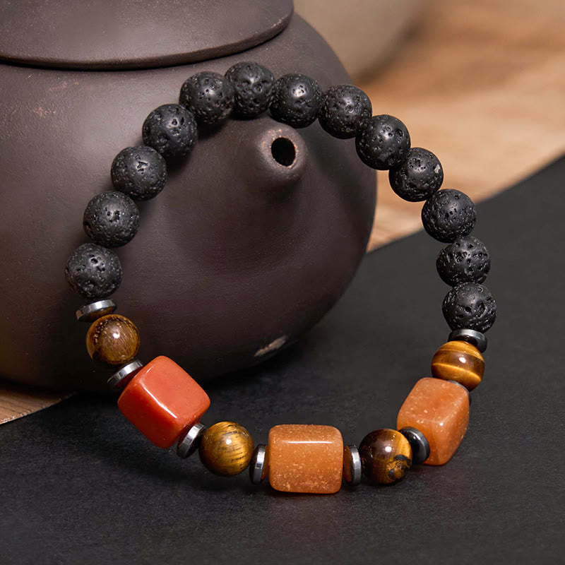 Buddha Stones Vari Cristalli Pietra lavica Bracciale Calma