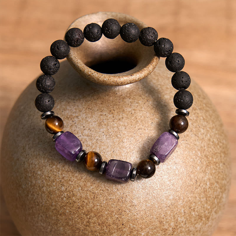 Buddha Stones Vari Cristalli Pietra lavica Bracciale Calma