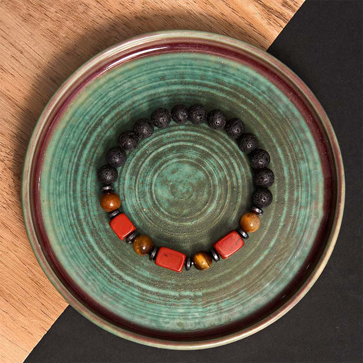 Buddha Stones Vari Cristalli Pietra lavica Bracciale Calma