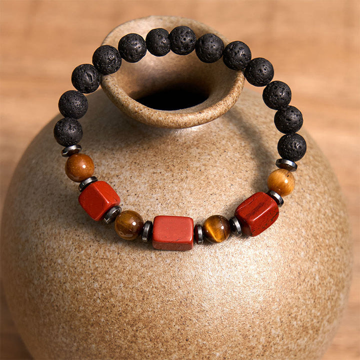 Buddha Stones Vari Cristalli Pietra lavica Bracciale Calma