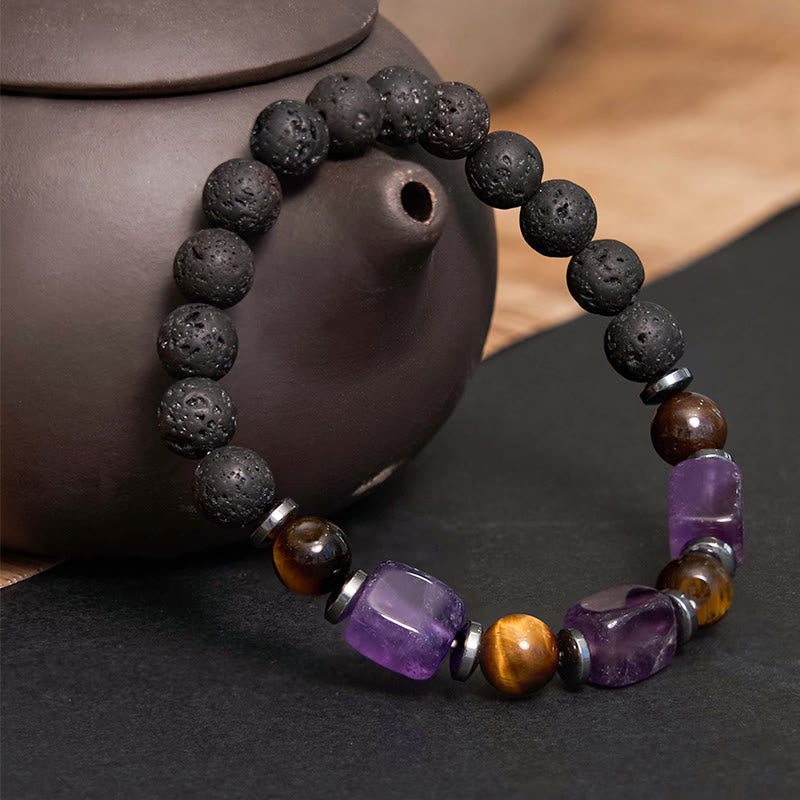 Buddha Stones Vari Cristalli Pietra lavica Bracciale Calma