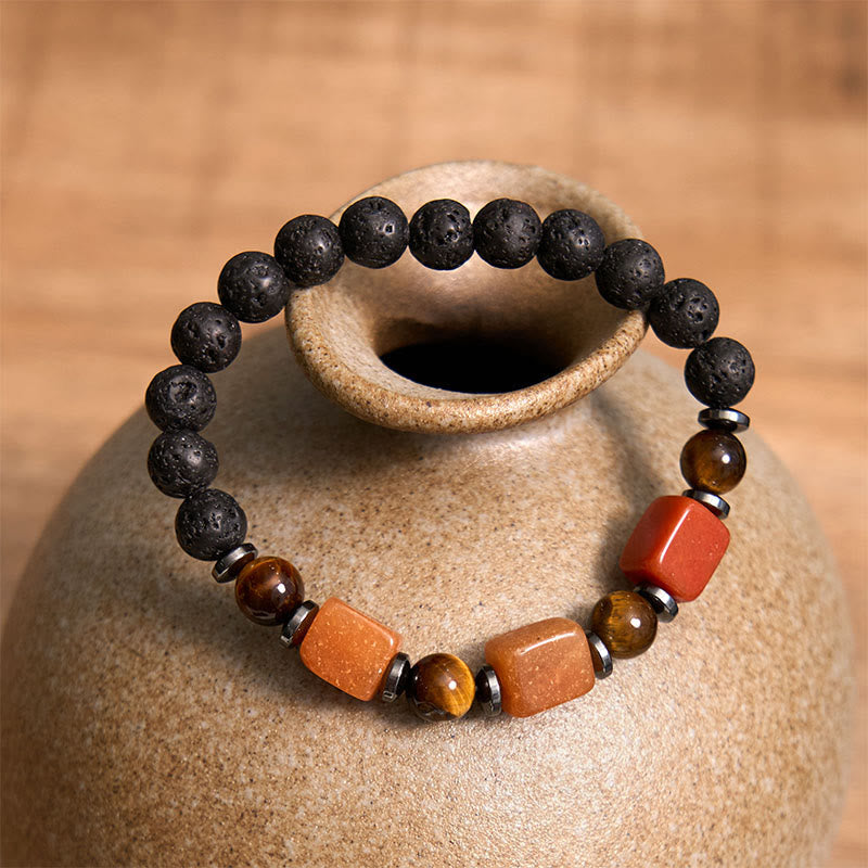Buddha Stones Vari Cristalli Pietra lavica Bracciale Calma