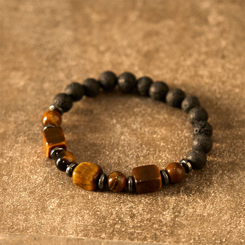 Buddha Stones Vari Cristalli Pietra lavica Bracciale Calma
