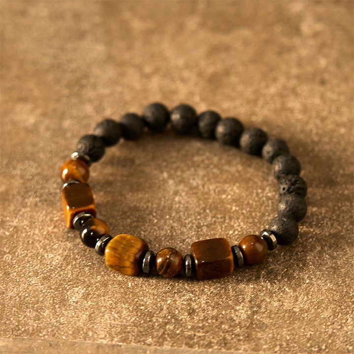 Buddha Stones Vari Cristalli Pietra lavica Bracciale Calma