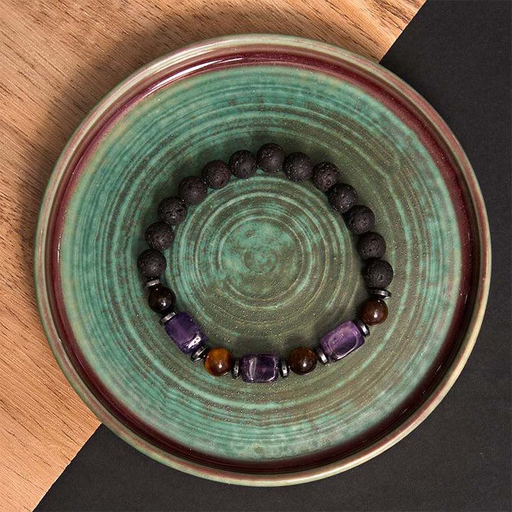 Buddha Stones Vari Cristalli Pietra lavica Bracciale Calma