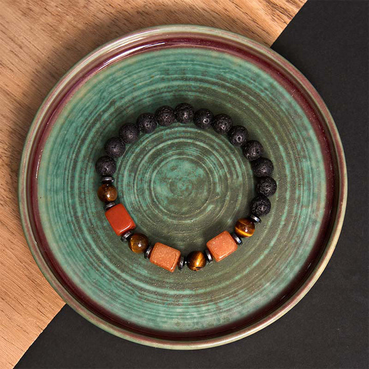 Buddha Stones Vari Cristalli Pietra lavica Bracciale Calma