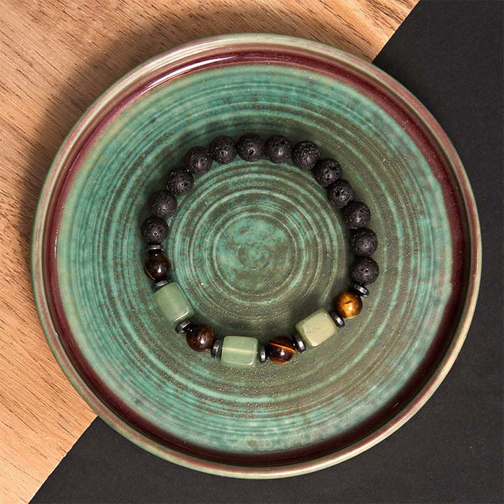 Buddha Stones Vari Cristalli Pietra lavica Bracciale Calma