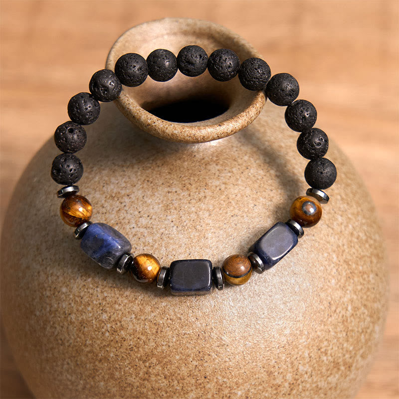 Buddha Stones Vari Cristalli Pietra lavica Bracciale Calma