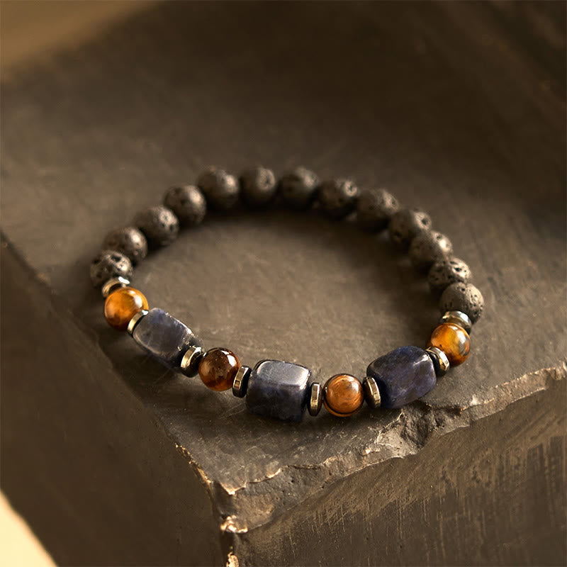 Buddha Stones Vari Cristalli Pietra lavica Bracciale Calma