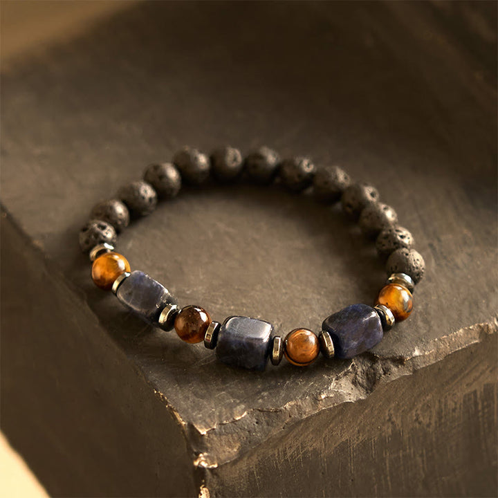 Buddha Stones Vari Cristalli Pietra lavica Bracciale Calma