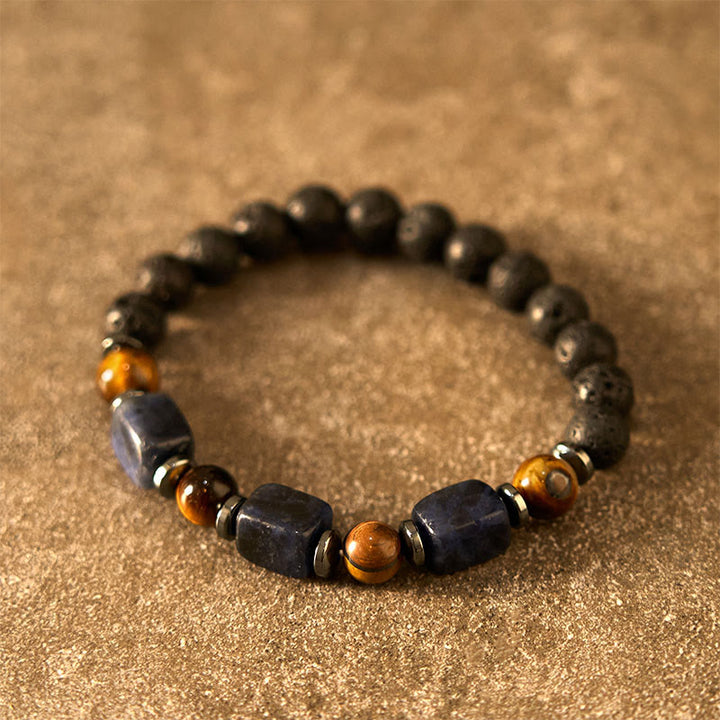 Buddha Stones Vari Cristalli Pietra lavica Bracciale Calma