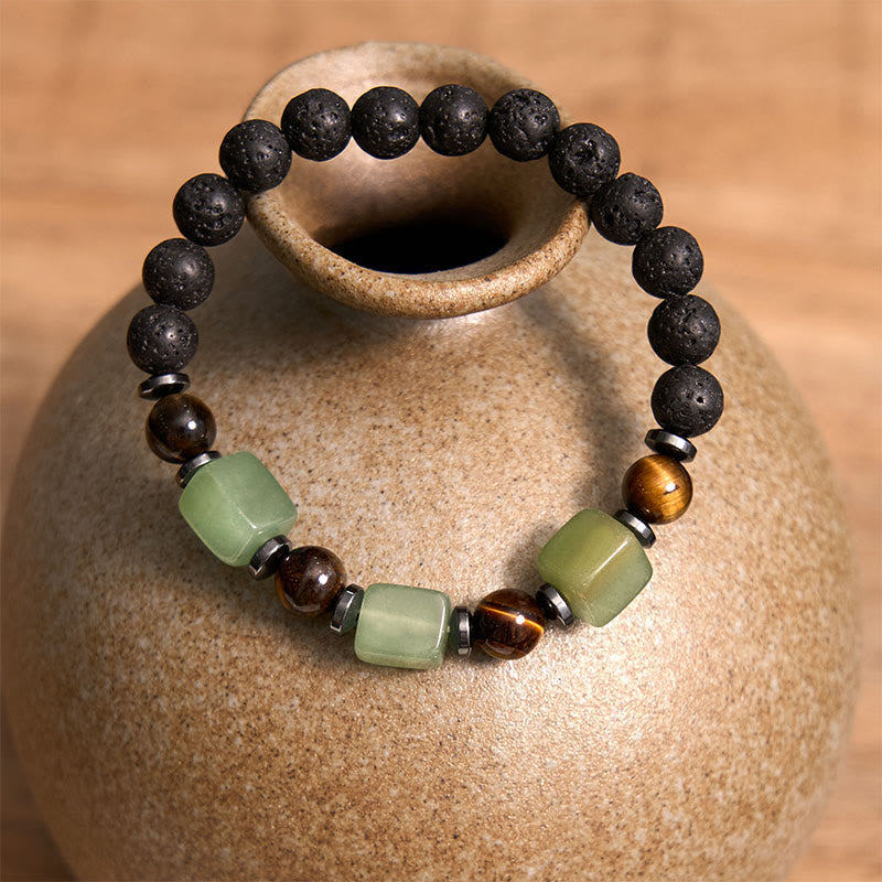 Buddha Stones Vari Cristalli Pietra lavica Bracciale Calma