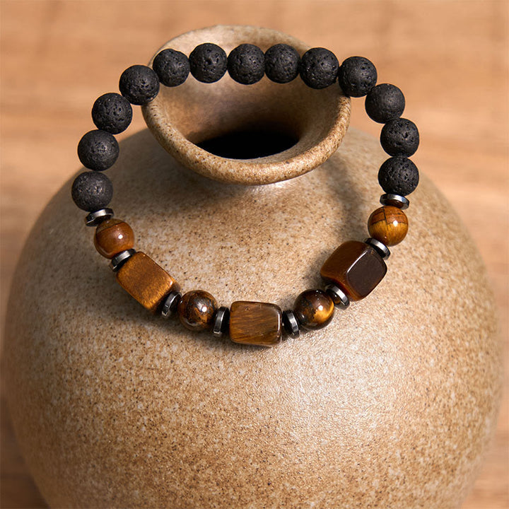 Buddha Stones Vari Cristalli Pietra lavica Bracciale Calma