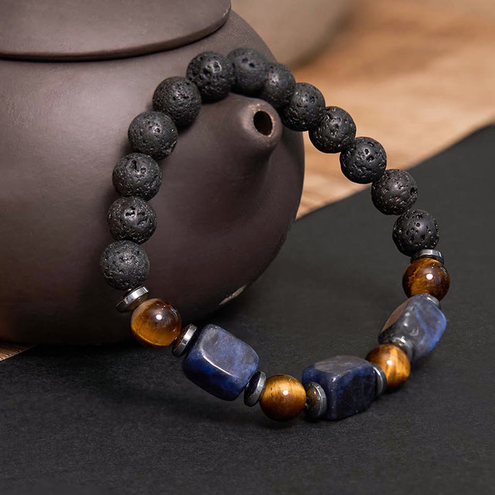 Buddha Stones Vari Cristalli Pietra lavica Bracciale Calma