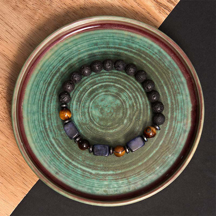 Buddha Stones Vari Cristalli Pietra lavica Bracciale Calma