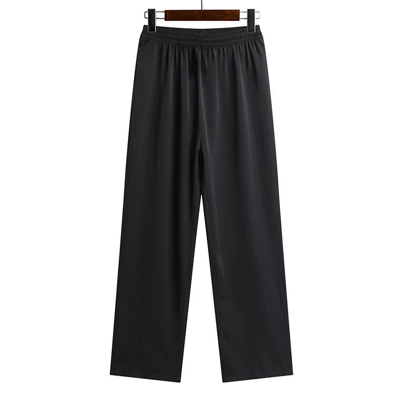 Buddha Stones Bambù Fiore di pesco Tang Suit Hanfu Tradizionale Uniforme Manica Corta Top Pantaloni Abbigliamento Uomo Set - Pantaloni neri - US/UK/AU42, EU52 (3XL) - image 14