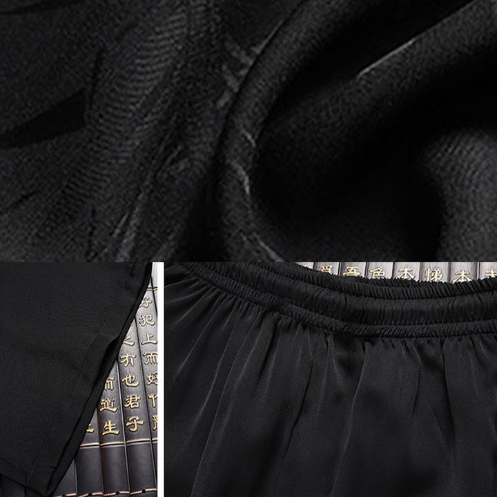 Buddha Stones Bambù Fiore di pesco Tang Suit Hanfu Tradizionale Uniforme Manica Corta Top Pantaloni Abbigliamento Uomo Set