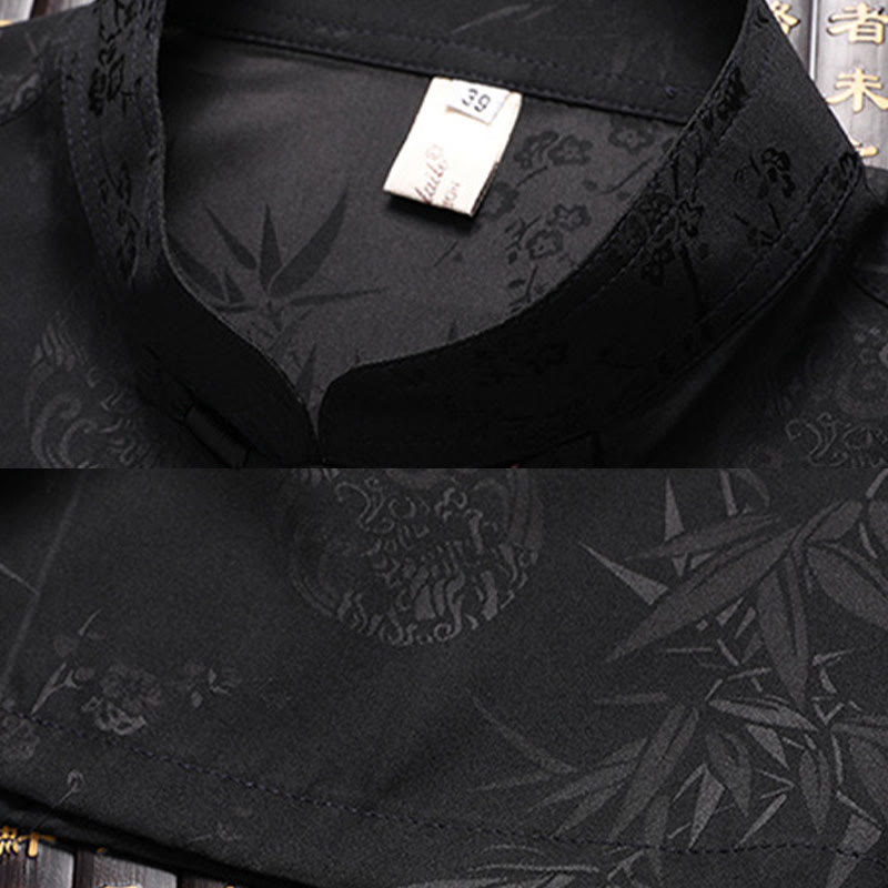 Buddha Stones Bambù Fiore di pesco Tang Suit Hanfu Tradizionale Uniforme Manica Corta Top Pantaloni Abbigliamento Uomo Set