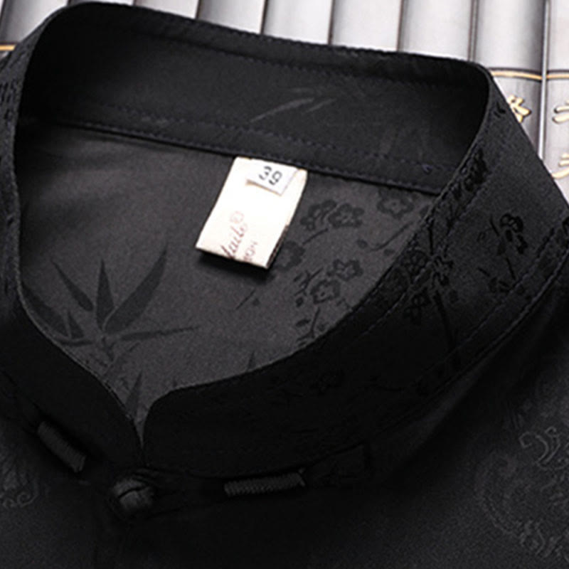 Buddha Stones Bambù Fiore di pesco Tang Suit Hanfu Tradizionale Uniforme Manica Corta Top Pantaloni Abbigliamento Uomo Set - image 9