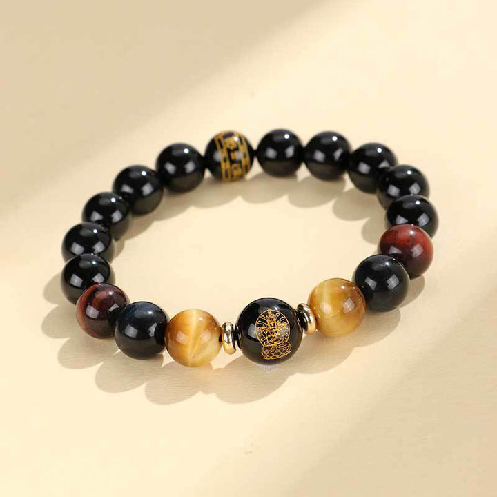 Buddha Stones Onice nero Occhio di tigre Om Mani Padme Hum Zodiaco cinese Braccialetto di supporto del Buddha di Natale