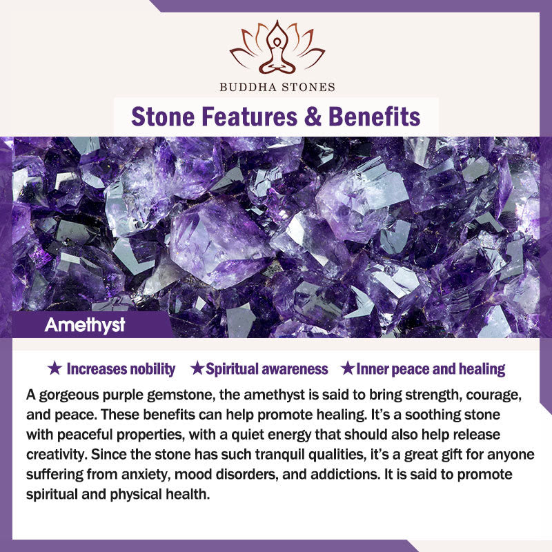 Braccialetto di meditazione per la pace interiore con ametista naturale Buddha Stones