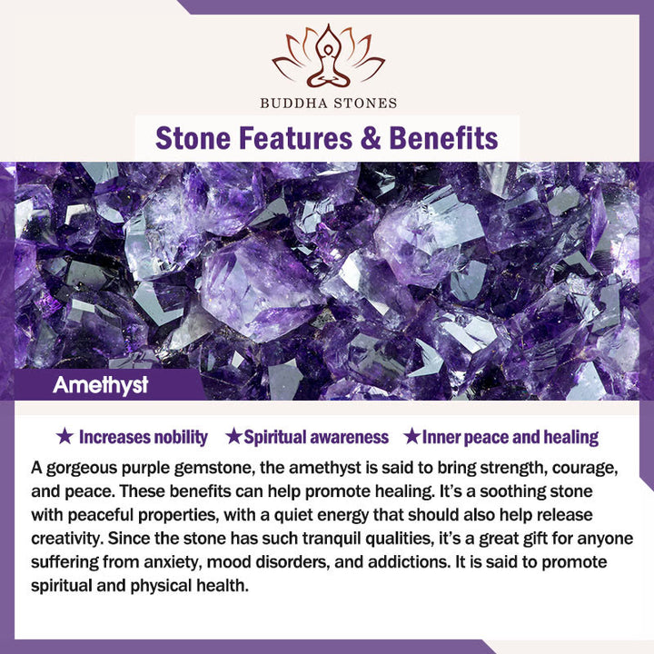 Braccialetto di meditazione per la pace interiore con ametista naturale Buddha Stones