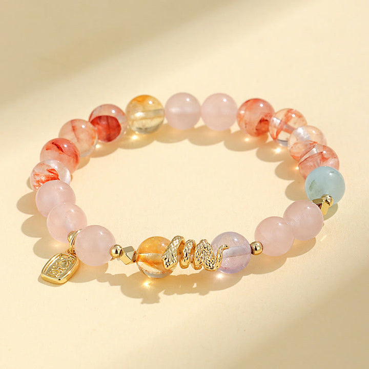 Buddha Stones Vari cristalli rosa cristallo ametista anno del serpente braccialetto fortunato