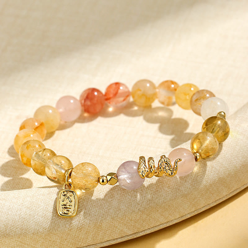 Buddha Stones Vari cristalli rosa cristallo ametista anno del serpente braccialetto fortunato