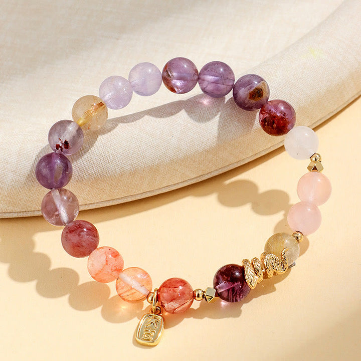 Buddha Stones Vari cristalli rosa cristallo ametista anno del serpente braccialetto fortunato