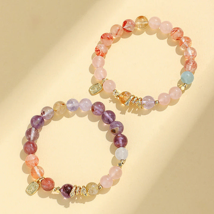 Buddha Stones Vari cristalli rosa cristallo ametista anno del serpente braccialetto fortunato