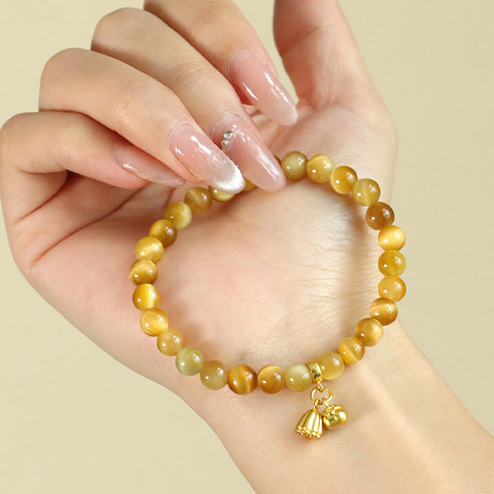 Bracciale di protezione con Buddha Stones Occhio di tigre Fu Carattere Bambù Koi Pesce Loto Om Mani Padme Hum