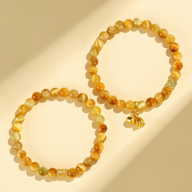 Bracciale di protezione con Buddha Stones Occhio di tigre Fu Carattere Bambù Koi Pesce Loto Om Mani Padme Hum