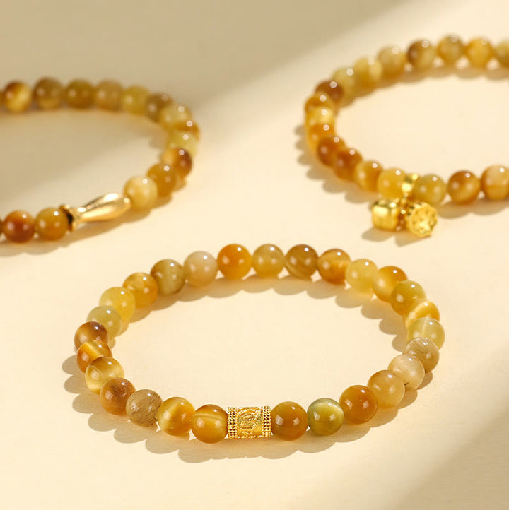 Bracciale di protezione con Buddha Stones Occhio di tigre Fu Carattere Bambù Koi Pesce Loto Om Mani Padme Hum