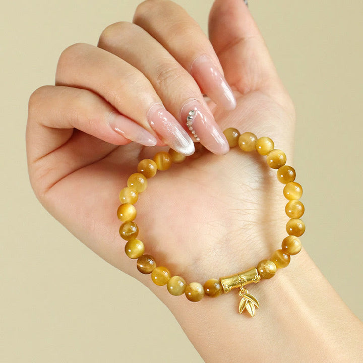 Bracciale di protezione con Buddha Stones Occhio di tigre Fu Carattere Bambù Koi Pesce Loto Om Mani Padme Hum