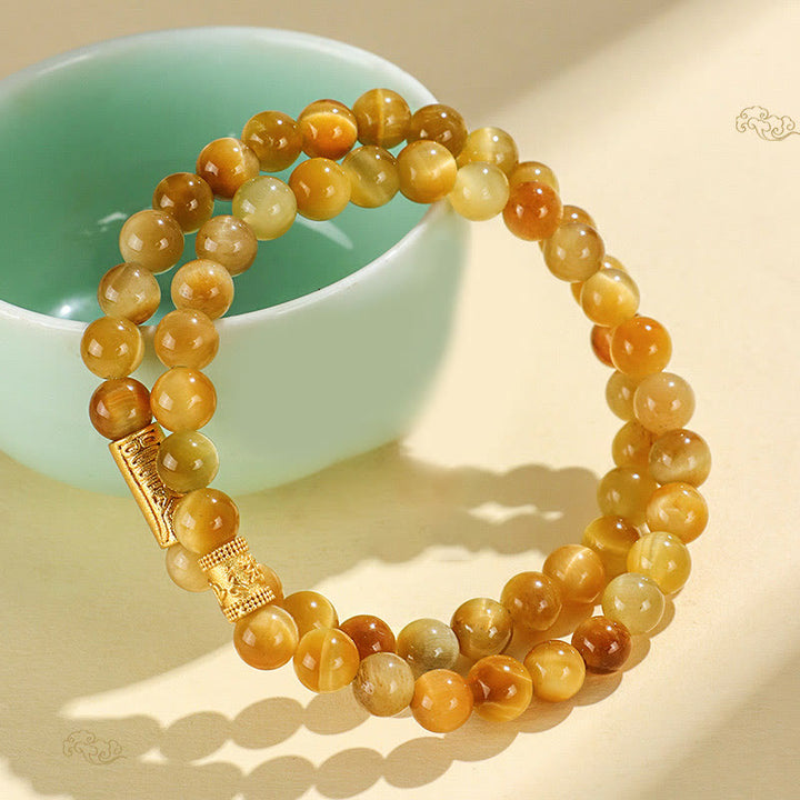 Bracciale di protezione con Buddha Stones Occhio di tigre Fu Carattere Bambù Koi Pesce Loto Om Mani Padme Hum