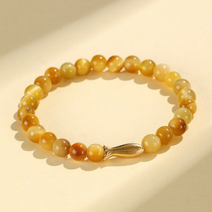 Bracciale di protezione con Buddha Stones Occhio di tigre Fu Carattere Bambù Koi Pesce Loto Om Mani Padme Hum