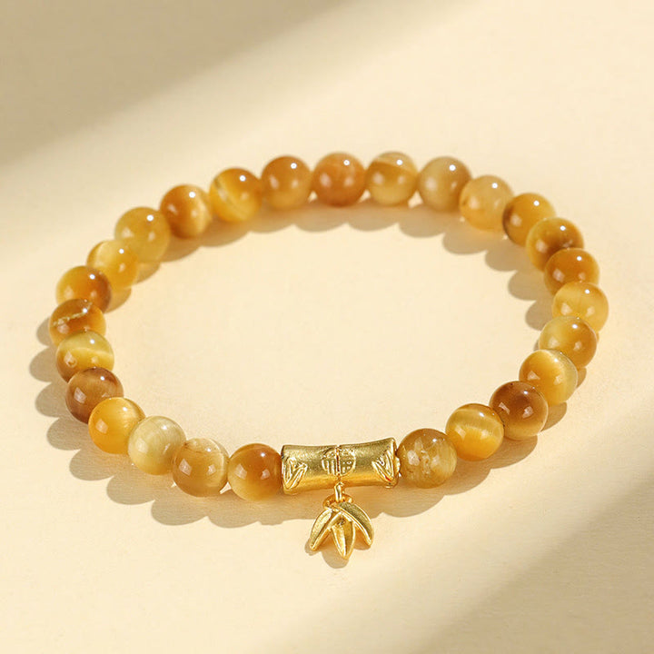 Bracciale di protezione con Buddha Stones Occhio di tigre Fu Carattere Bambù Koi Pesce Loto Om Mani Padme Hum
