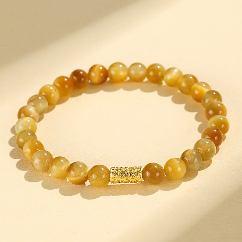 Bracciale di protezione con Buddha Stones Occhio di tigre Fu Carattere Bambù Koi Pesce Loto Om Mani Padme Hum