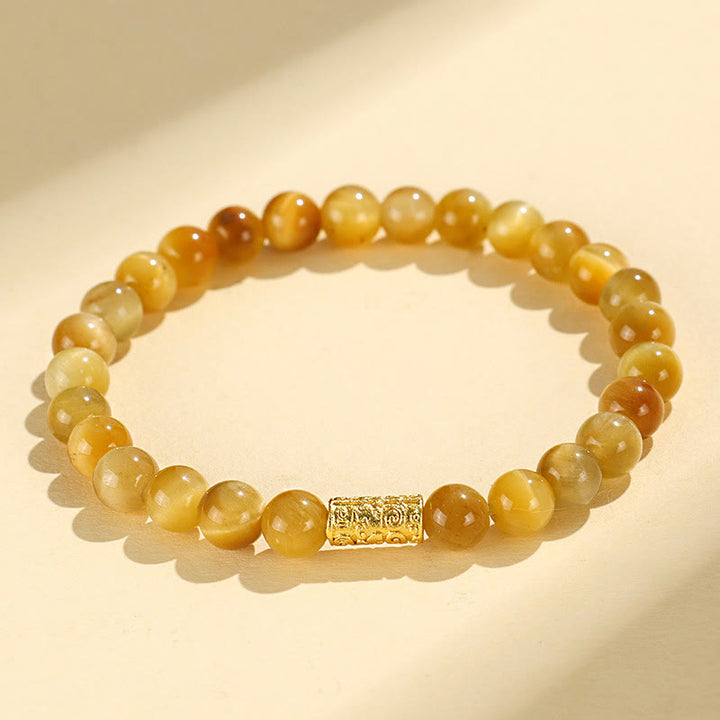 Bracciale di protezione con Buddha Stones Occhio di tigre Fu Carattere Bambù Koi Pesce Loto Om Mani Padme Hum