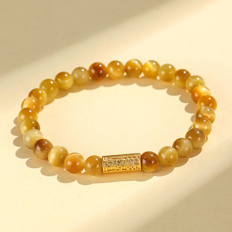 Bracciale di protezione con Buddha Stones Occhio di tigre Fu Carattere Bambù Koi Pesce Loto Om Mani Padme Hum