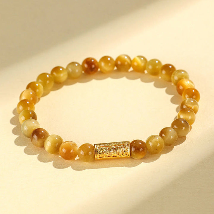 Bracciale di protezione con Buddha Stones Occhio di tigre Fu Carattere Bambù Koi Pesce Loto Om Mani Padme Hum