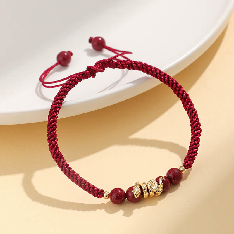Braccialetto intrecciato di protezione con corda dell'anno del serpente fatto a mano in cinabro Buddha Stones