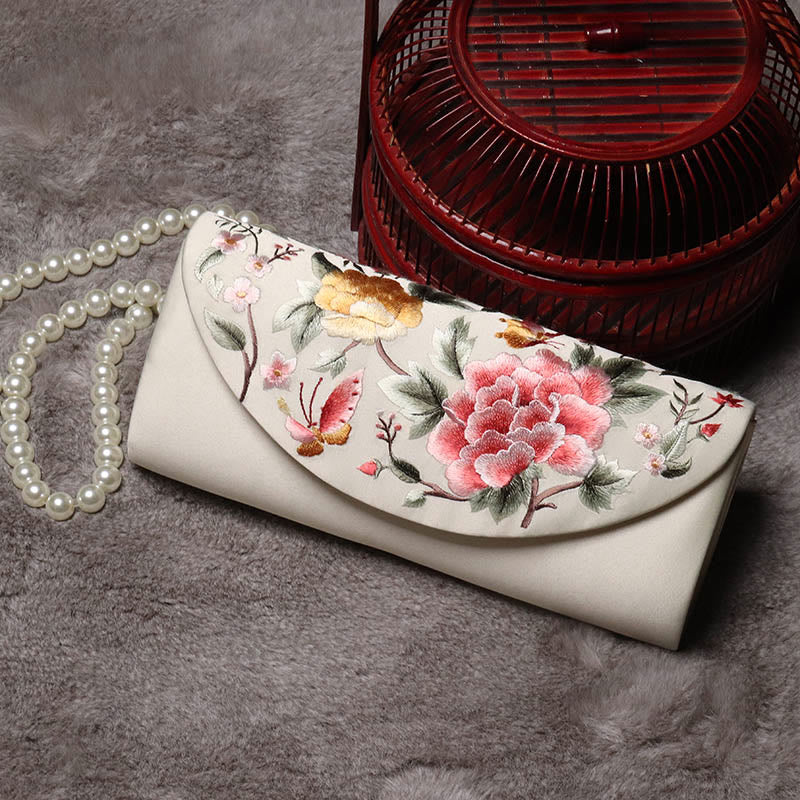 Buddha Stones Peonia Tulipano Su Ricamo Borsa da sposa Borsa a tracolla