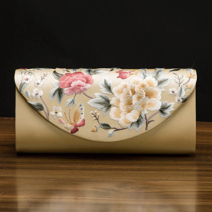 Buddha Stones Peonia Tulipano Su Ricamo Borsa da sposa Borsa a tracolla