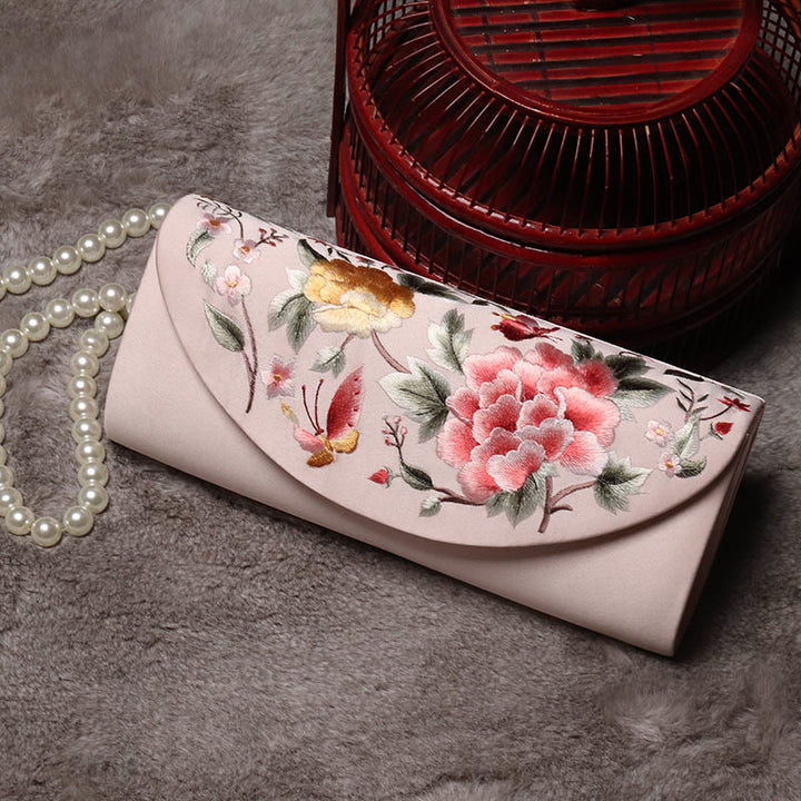 Buddha Stones Peonia Tulipano Su Ricamo Borsa da sposa Borsa a tracolla